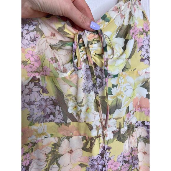 YUMI KIM 'Ariana' Garden Lemon Floral Chiffon Midi Sundress US Large - Picture 9 of 13